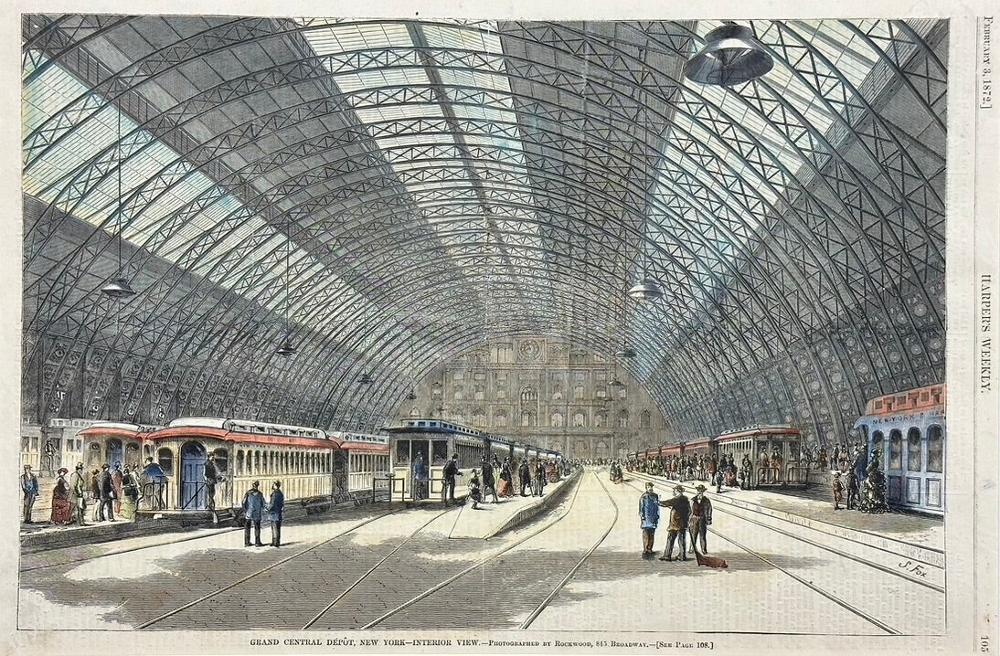 Grand Central Station New York City Pair of Prints (Interior & Exterior Views), 1872
