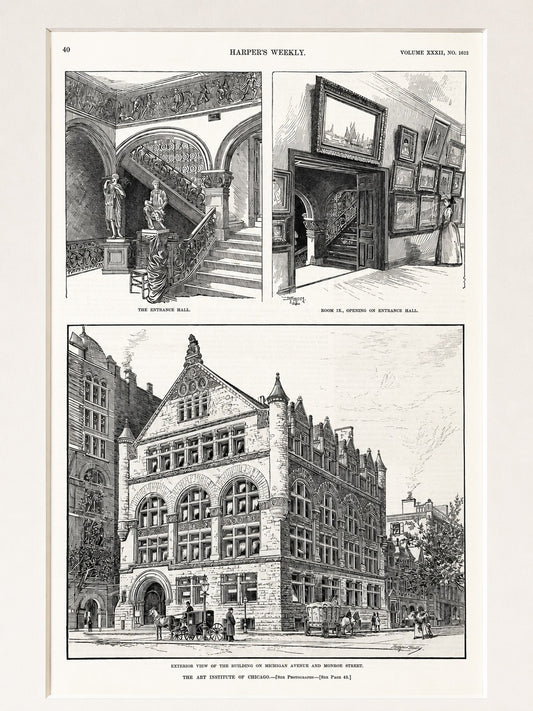 Art Institute of Chicago, Michigan Avenue and Monroe Street Original Print, 1880