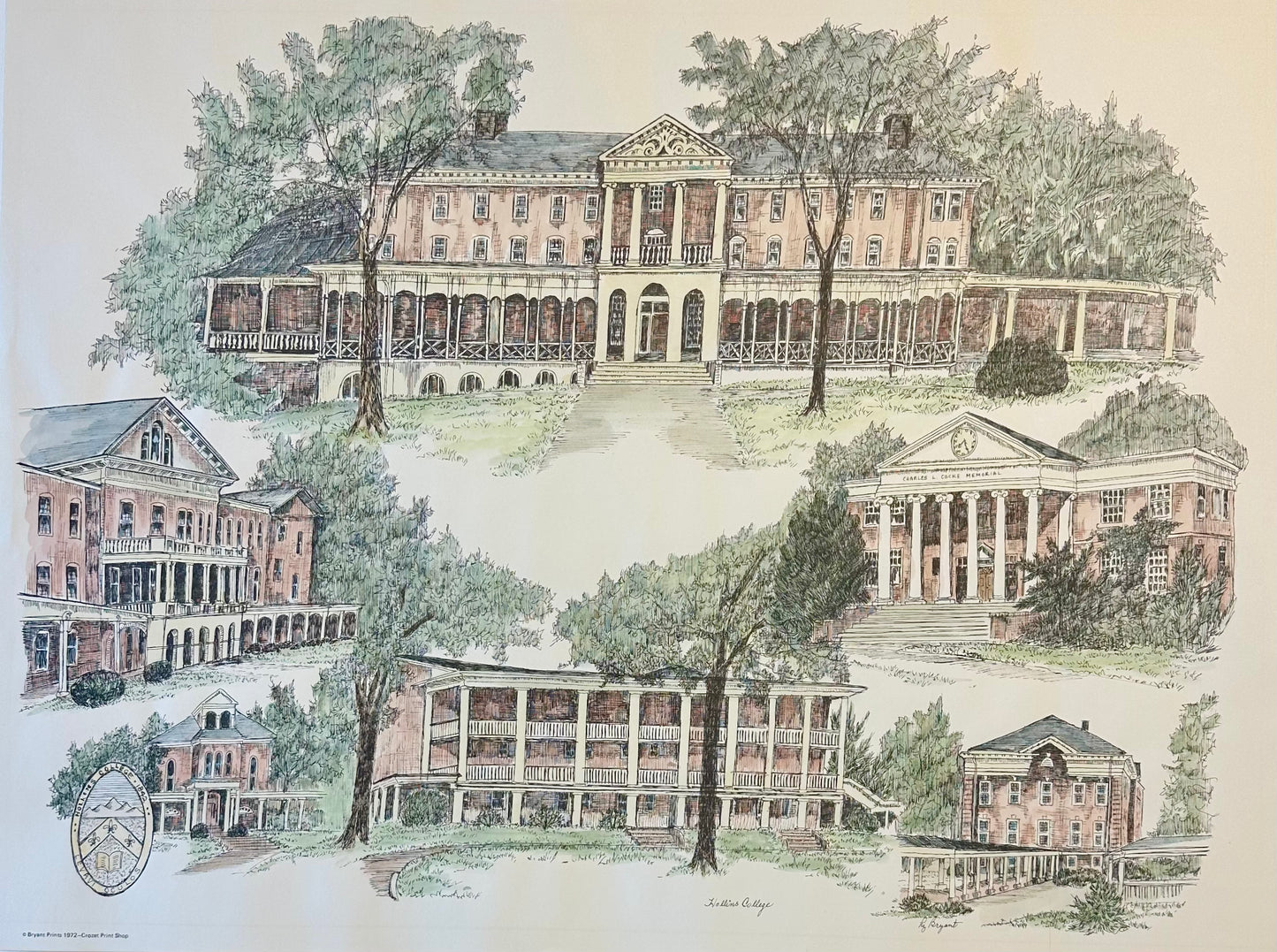 U.S. Military Academy West Point Campus Print by Liz Bryant – Hand-Colored Architectural Illustration, 24” X 18”