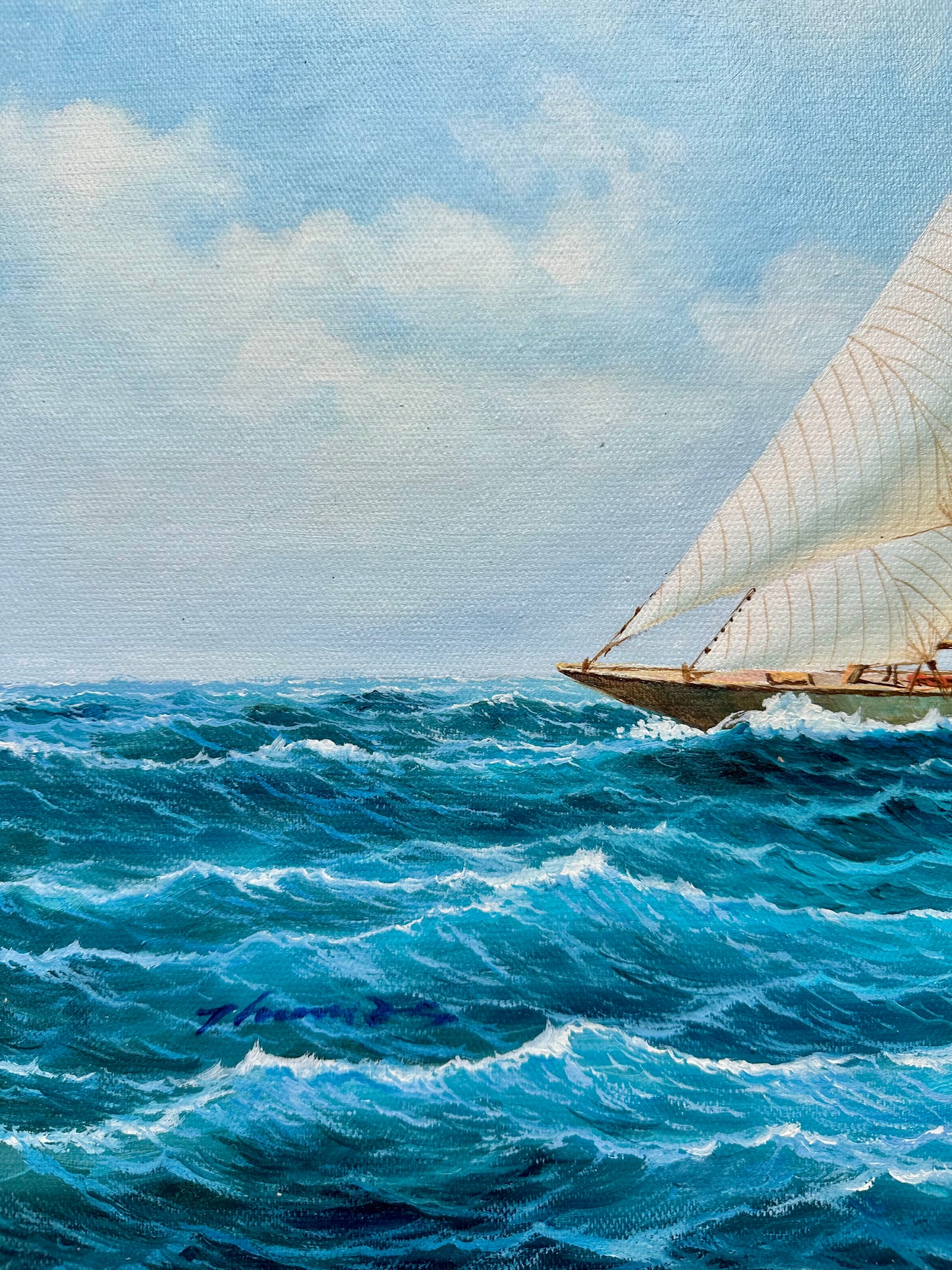 Schooner Racing Sailboats Nautical Original Painting, Unstretched by Thomas