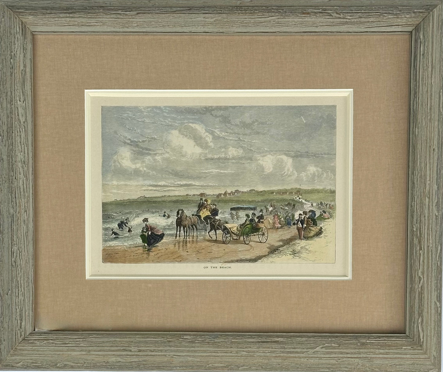 On the Beach, Original Framed Engraving, 1872