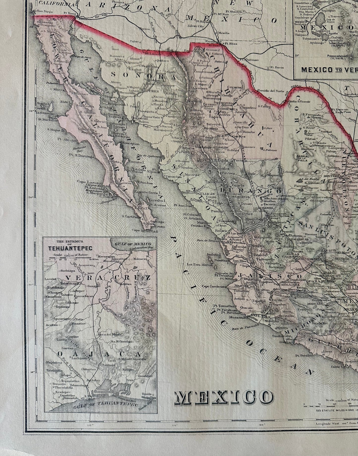 Mexico to Vera Cruz and Tehuantepec, Original Map by Gray, 1884