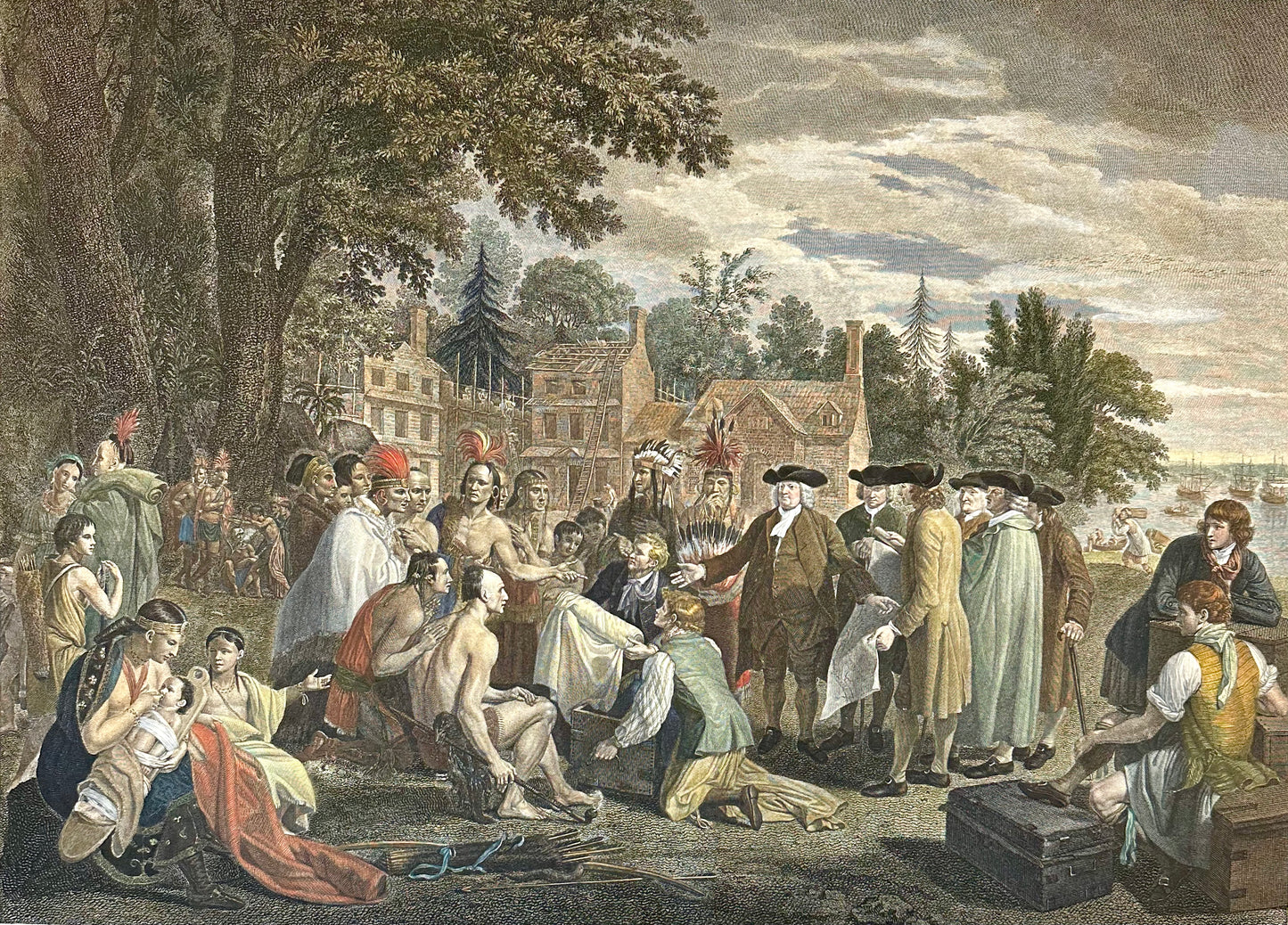 William Penn's Treaty with the Indians — Original Hand-Colored Engraving by Hall, circa 1771