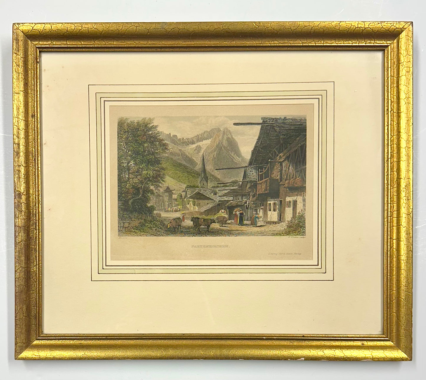 Partenkirchen, Germany (Bavarian Alps), Original print, 1840 (framed)