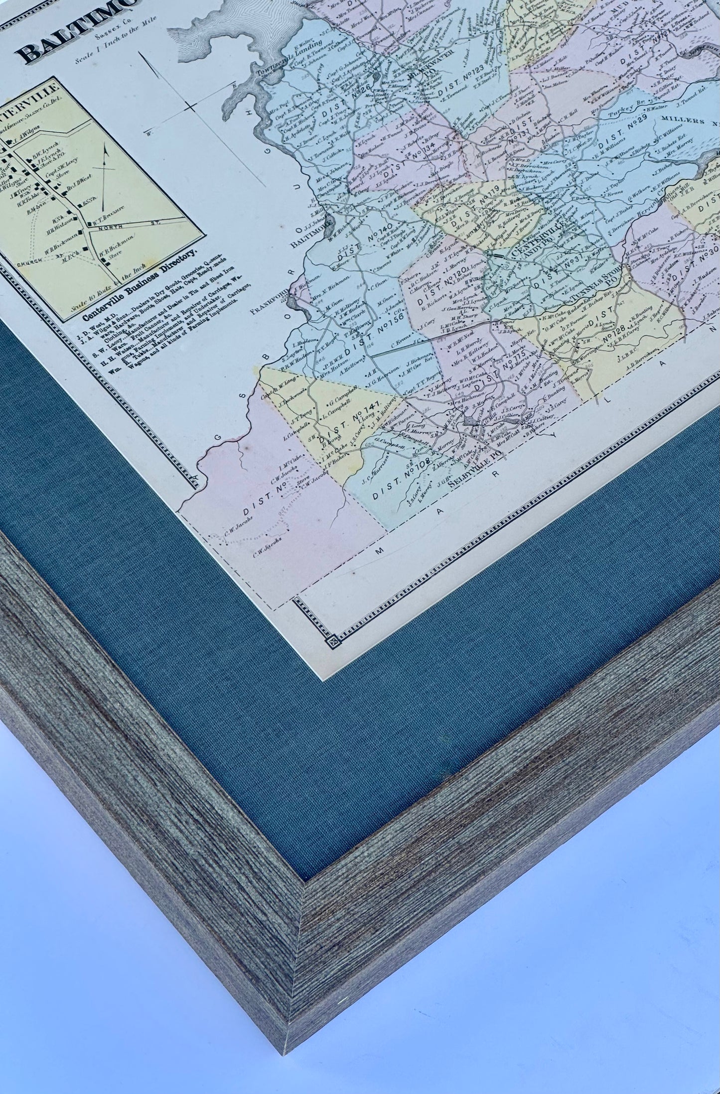 Baltimore Hundred in Sussex County, Delaware, Print from Beer's & Pomeroy, Framed