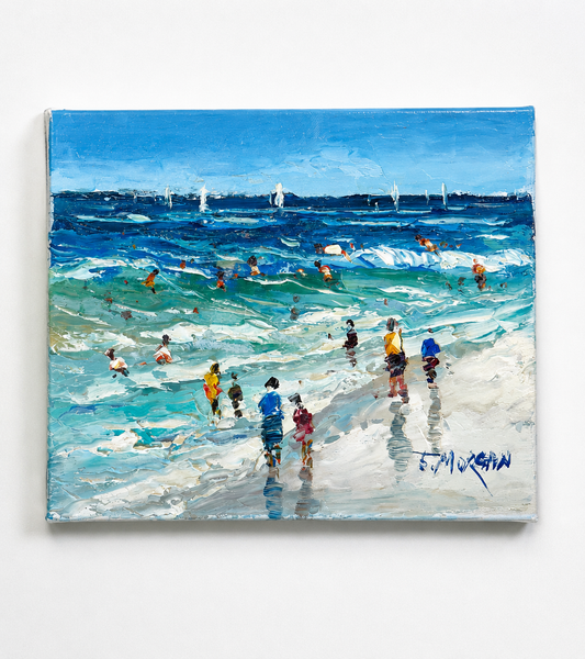 Coastal Beach Scene Original Oil Painting on Canvas, 11" X 14" Impressionist Seascape