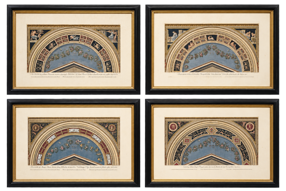 Giovanni Ottaviani Raphael Vatican Loggias Hand-Colored Engravings, Set of 4, circa 1770