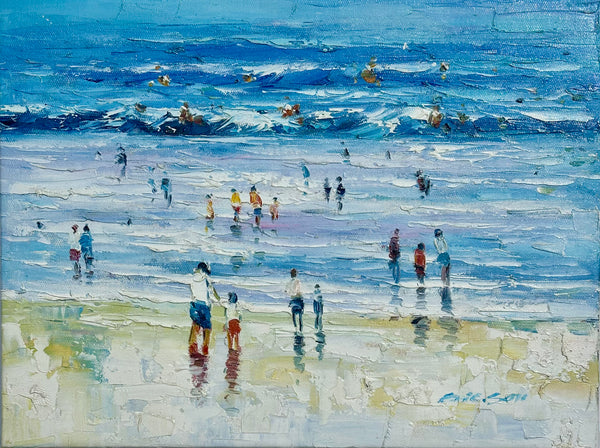 Contemporary Coastal Beach Scene Original oil on canvas by Ericson