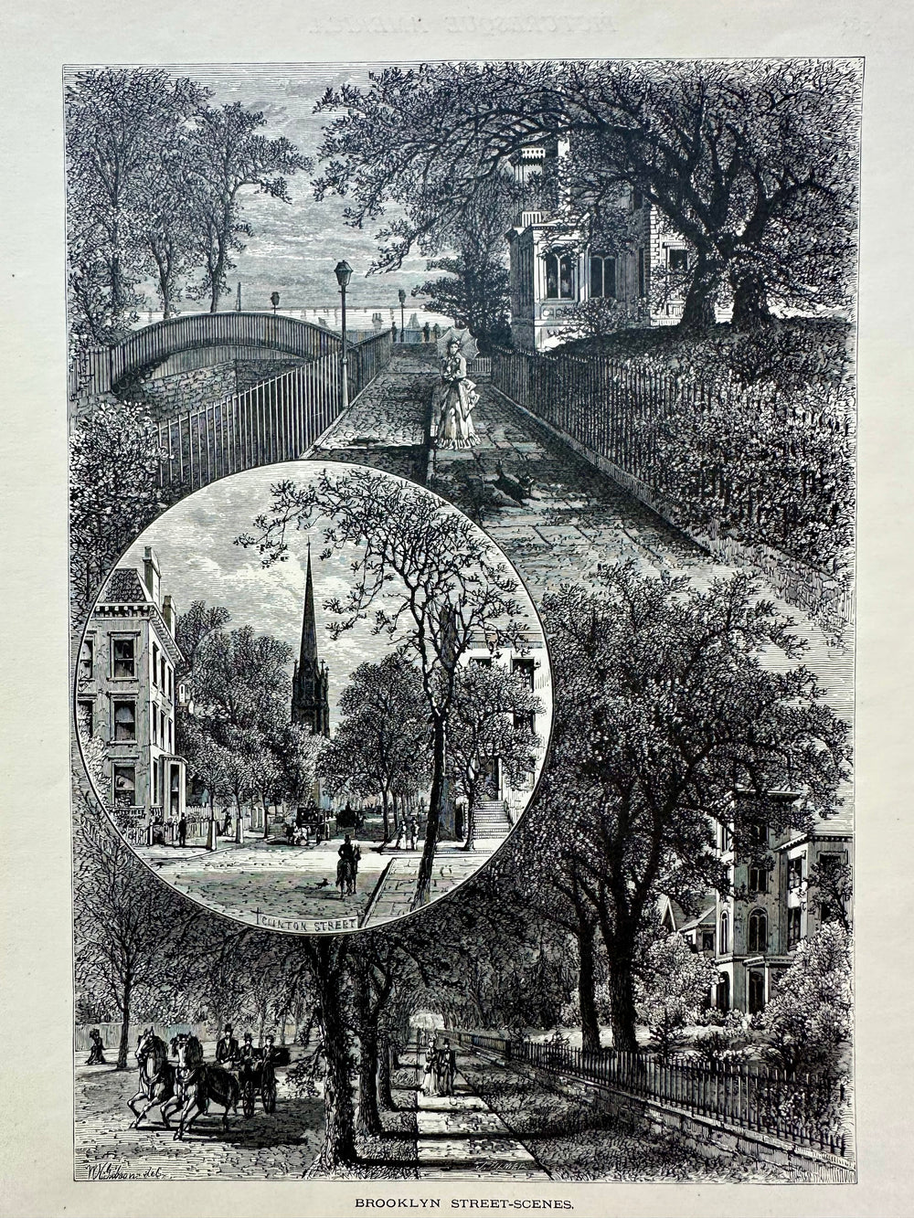 Brooklyn Street Scenes (Clinton & Joralemon Street), Original Print, 1874