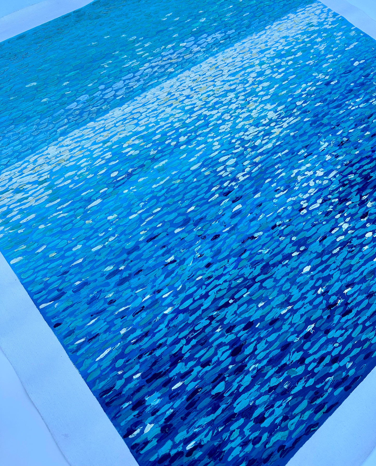 Seascape Shimmering Water — Original Oil Painting, Unstretched, By Ryan C. (30" x 40")