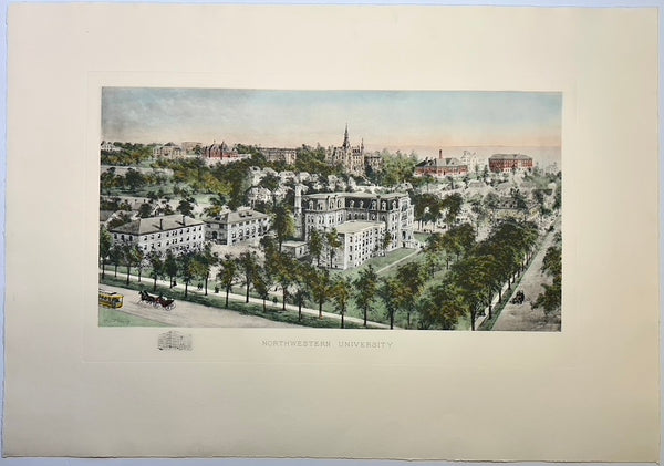 Northwestern University Engraving, After Richard Rummell, c.1913 — Hand-Colored Print, Large