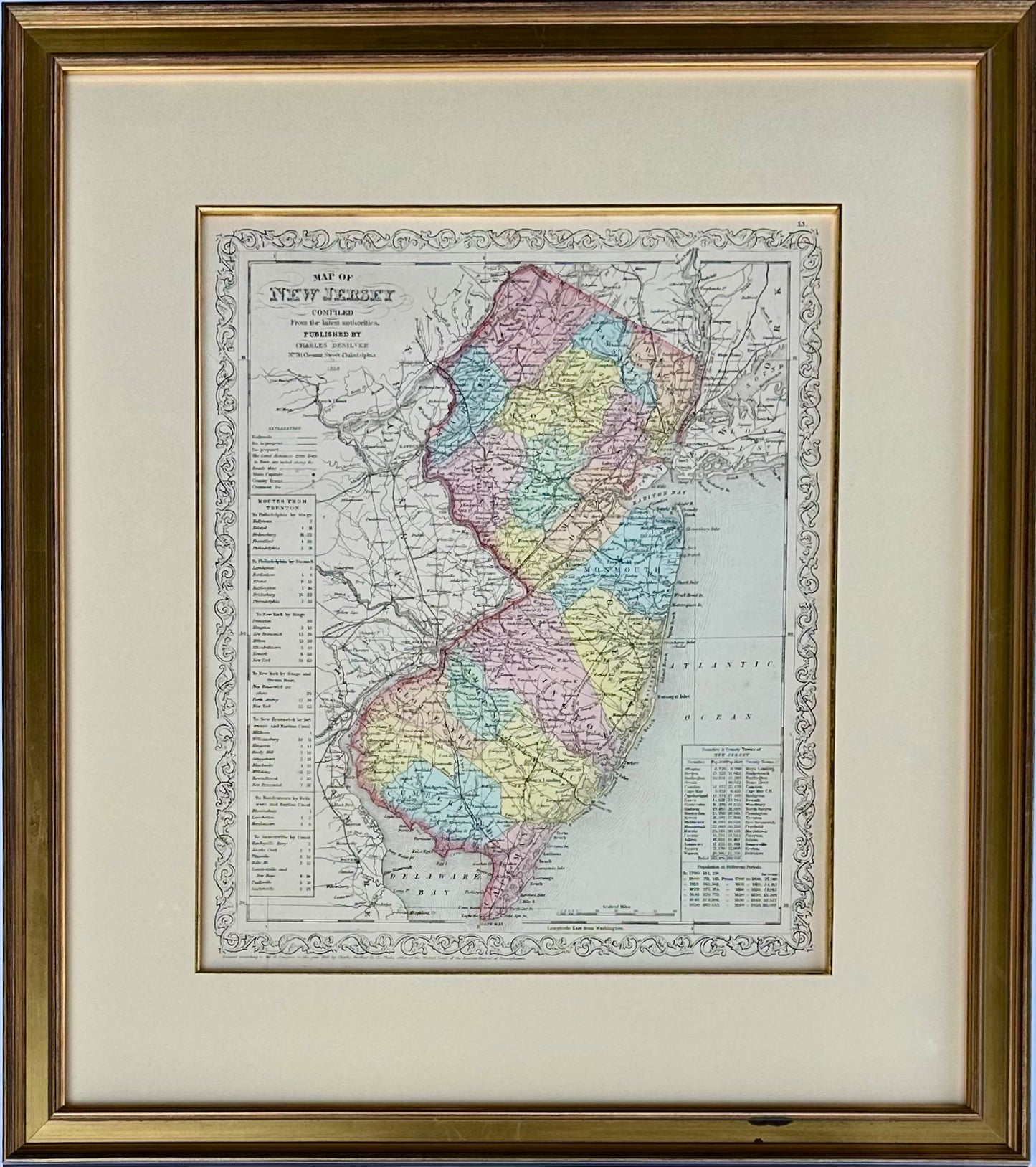 Map of New Jersey by Charles Desilver, 1859 (Framed)