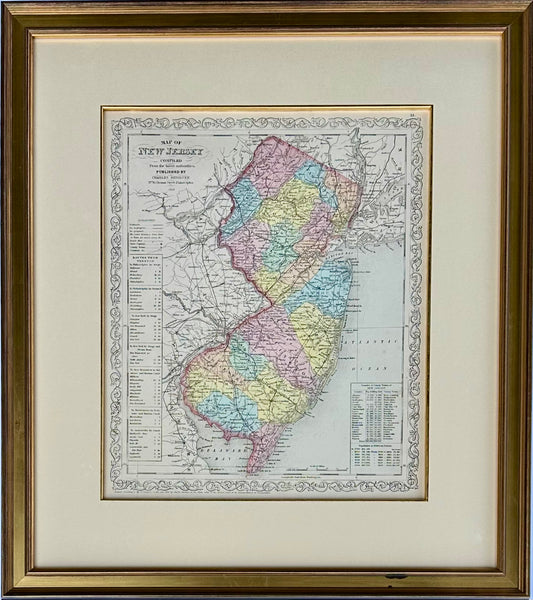 Map of New Jersey by Charles Desilver, 1859 (Framed)