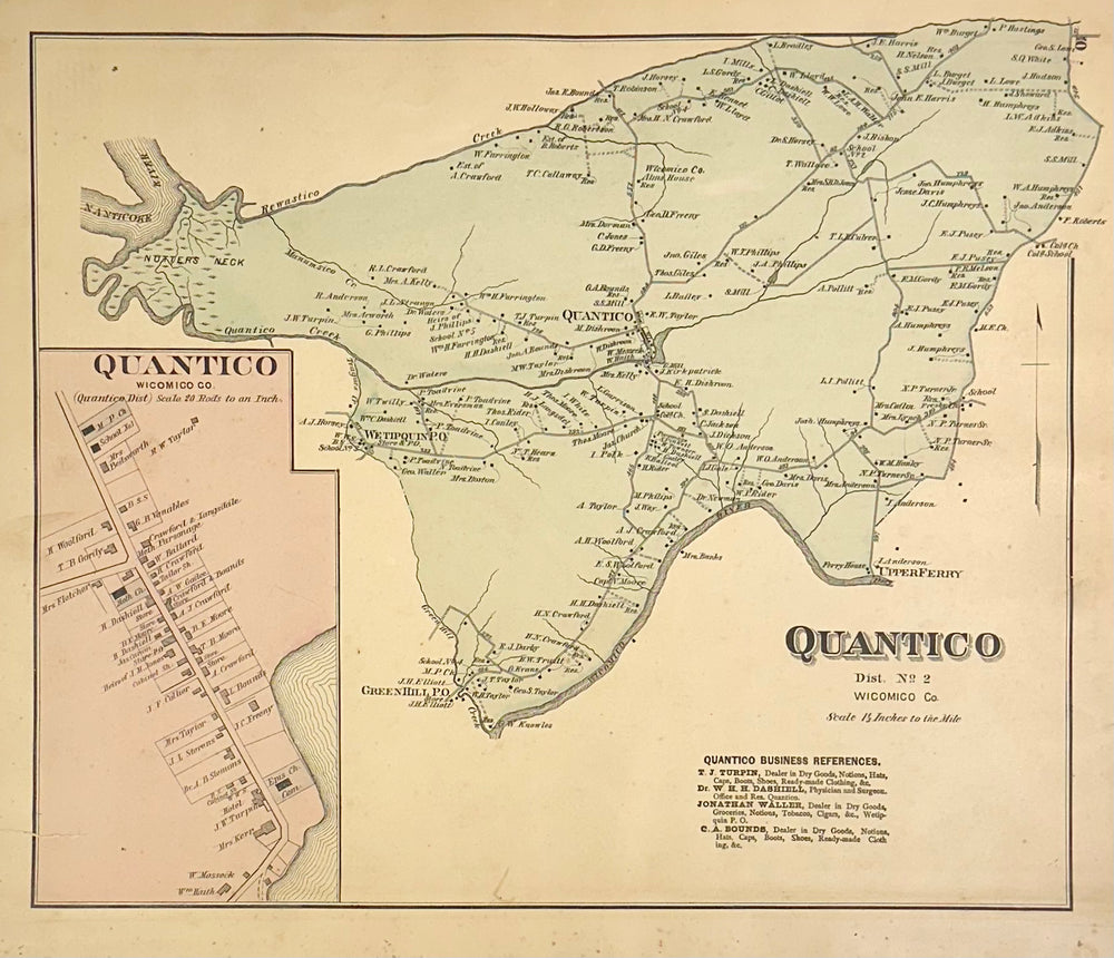 Quantico, Upper Ferry & Greenhill Maryland (Wicomico County) Map, 1877