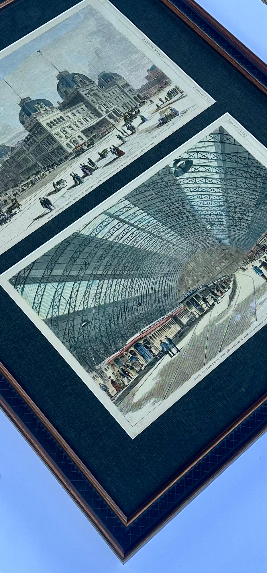 Grand Central Station New York City Framed Pair of Prints (Interior & Exterior Views), 1872