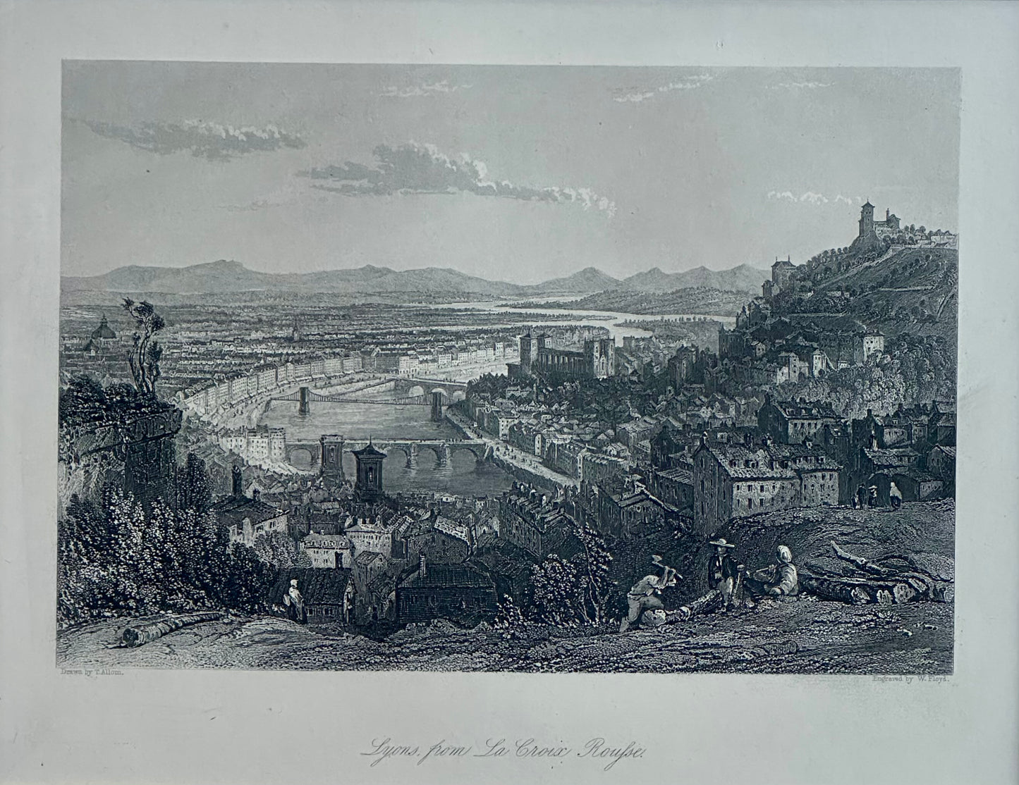 Lyons, From La Croix Rousse Original Print by Allom, 1870