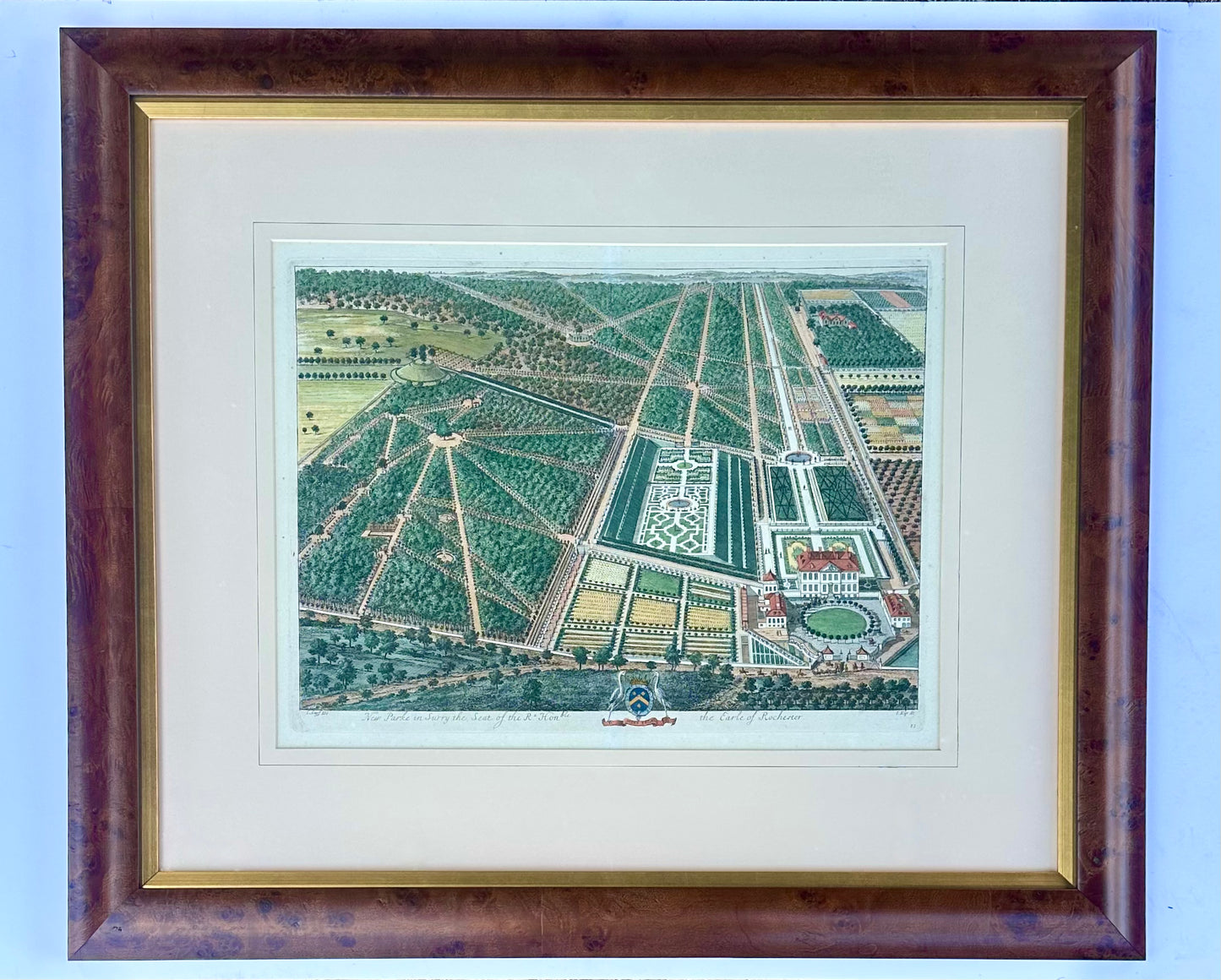 New Park Surrey, Seat of the Earl of Rochester by Johannes Kip, Original Print, circa 1712 (custom framed)