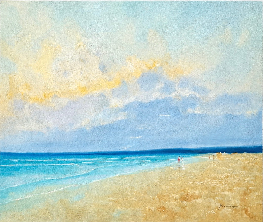 Serene Coastal Beach Scene - Original Oil, Unstretched Canvas, by Arciero