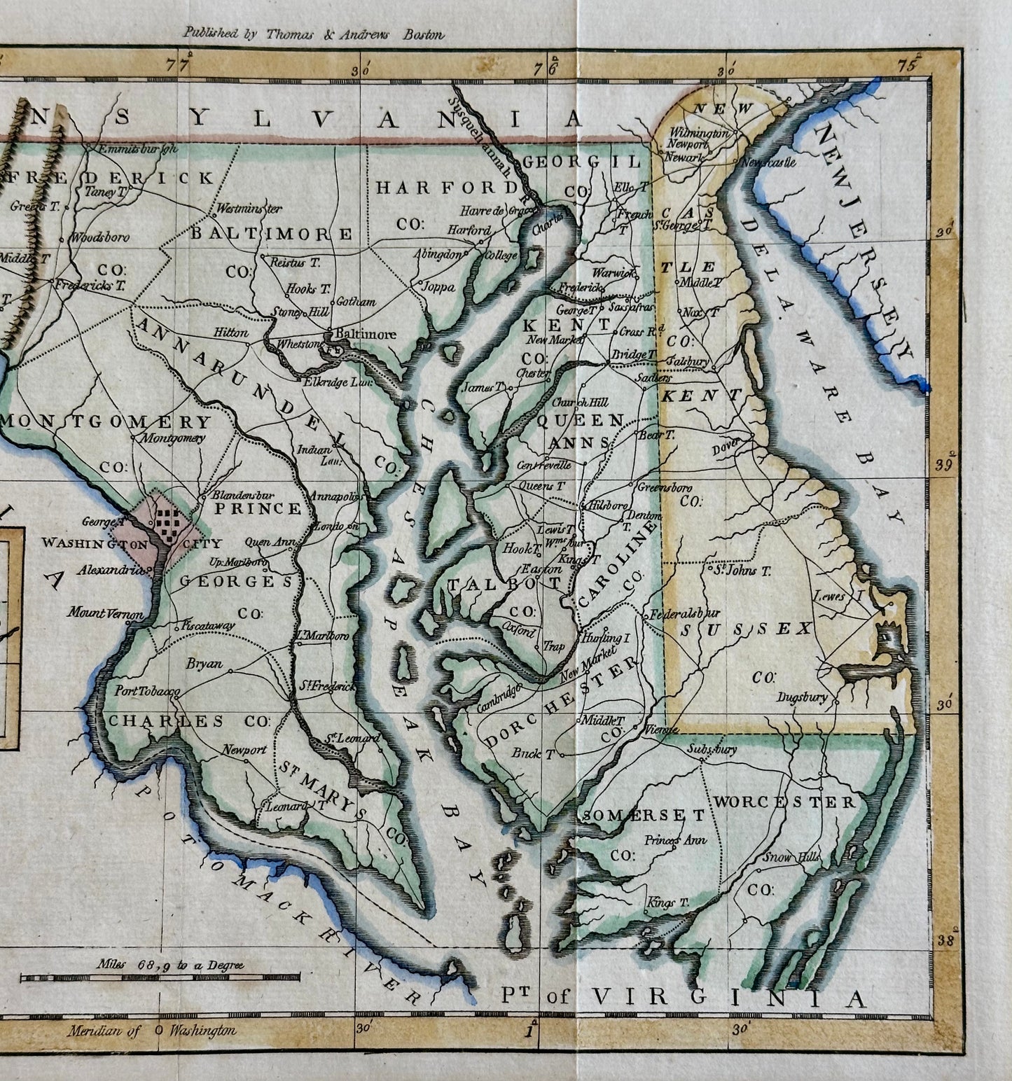 Maryland & Delaware Map by Morse, circa 1796