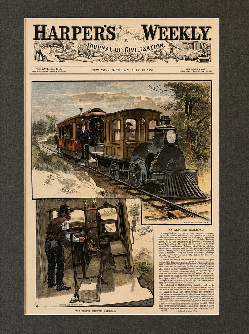 Thomas Edison & the First Electric Railroad – Menlo Park, New Jersey, Harper's Weekly, 1882