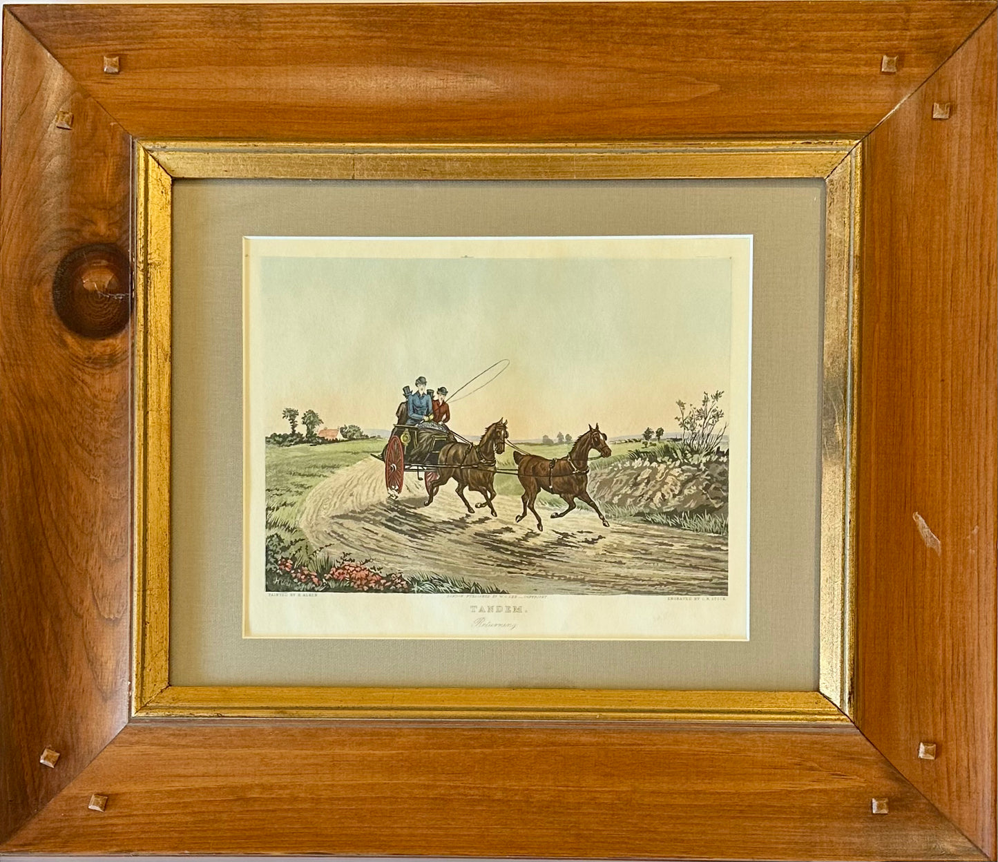 "Tandem", Horse Carriage Scene, Framed Print