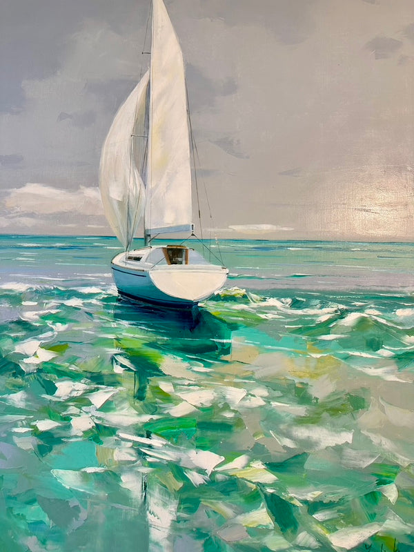 Modern Sailboat Original Oil on Canvas by Yooshin Kim