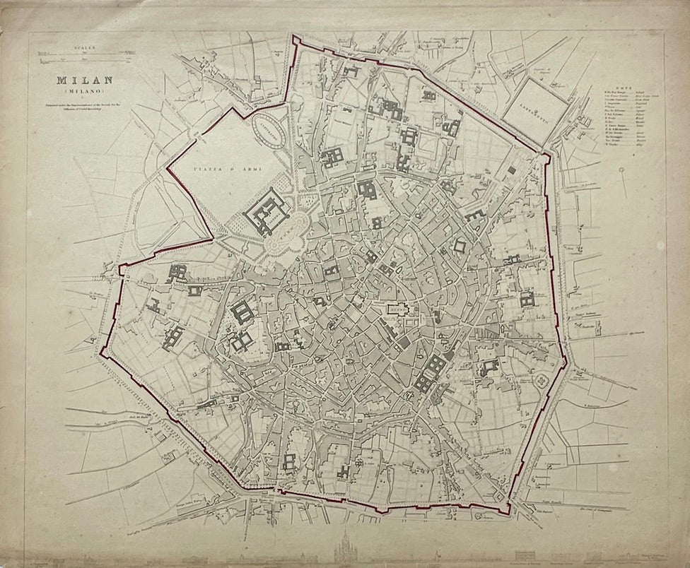 Milan Italy, Original Map, 1834