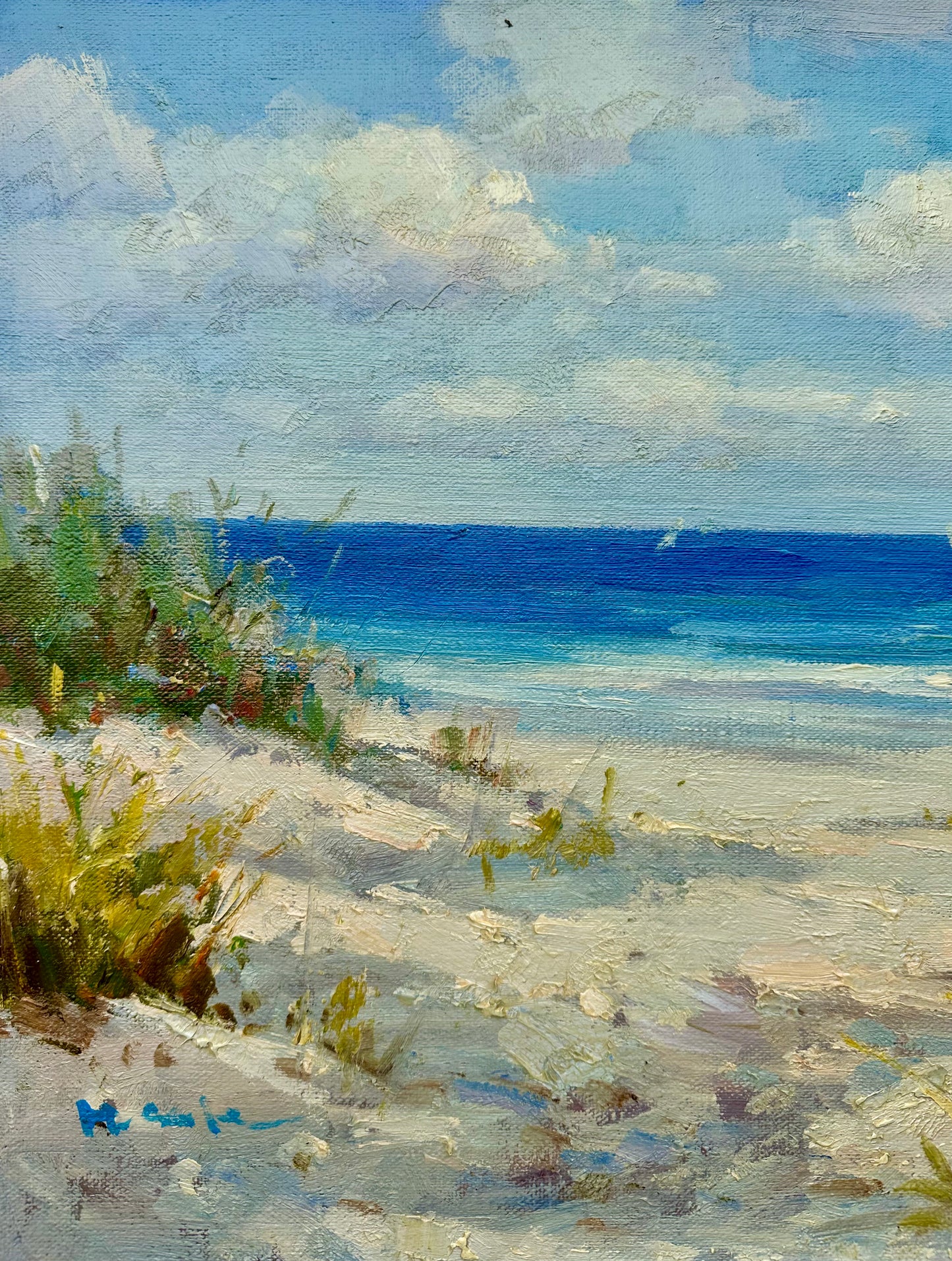 Coastal Beach Dune Seascape Oil Painting on Canvas, Unstretched, by H. Cole