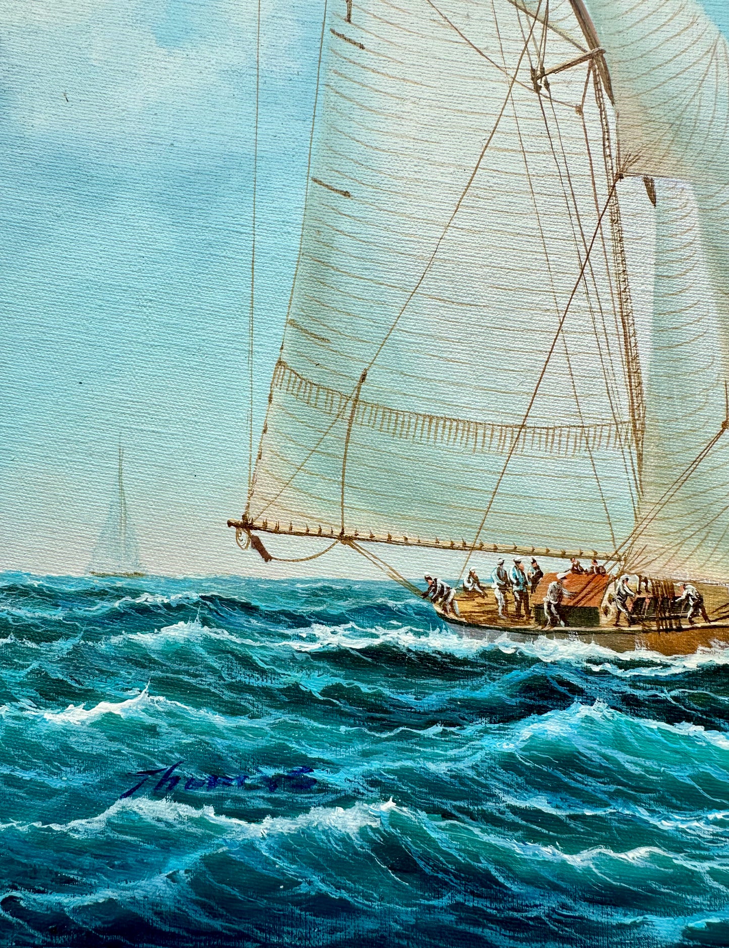 Schooner Yacht Sailboat Marine Oil Painting on Canvas, Unstretched, by Thomas