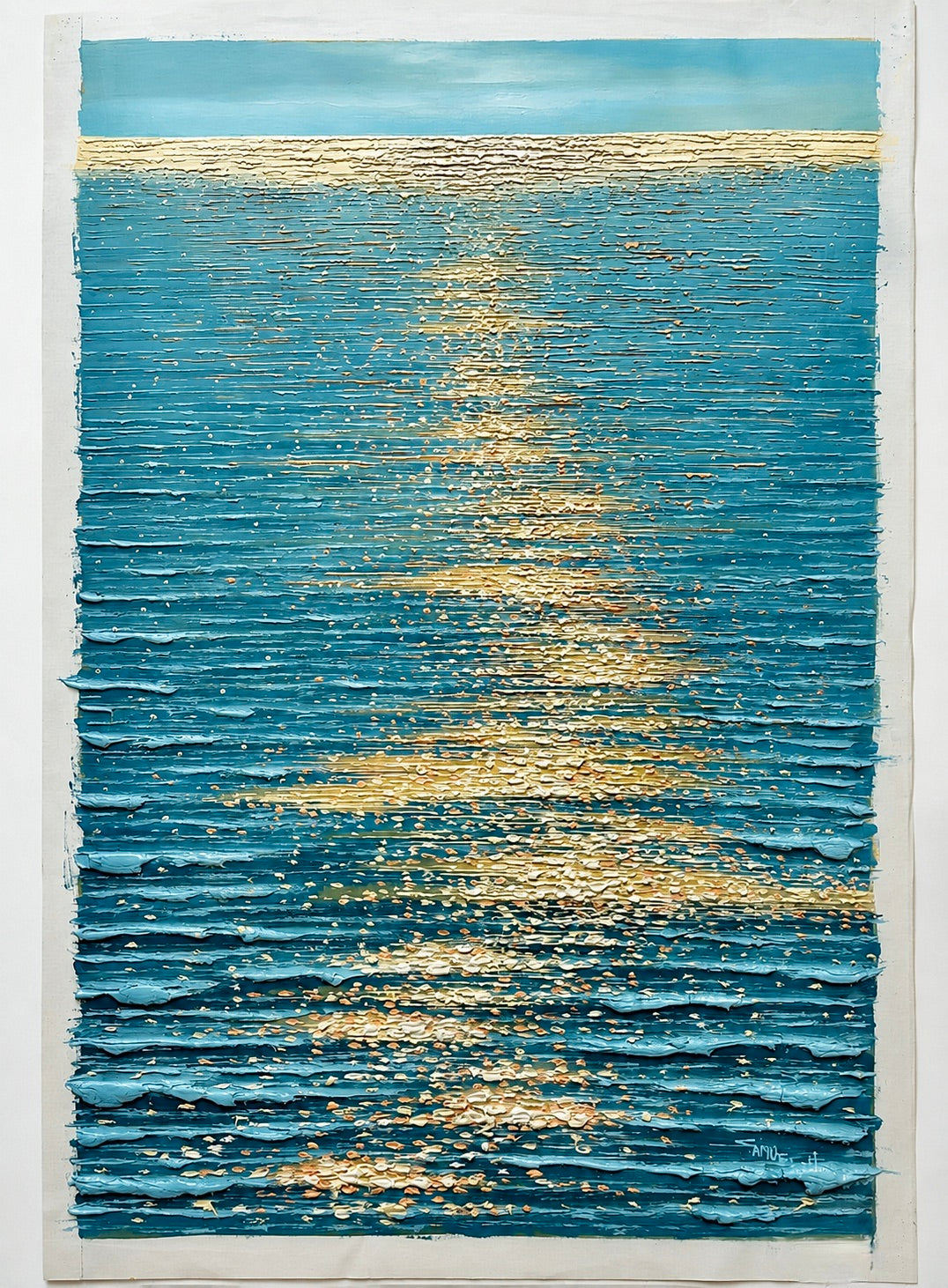 Golden Hour Ocean Reflection | Original Textured Oil Painting — Unstretched, by Samuel H. (24" x 36")