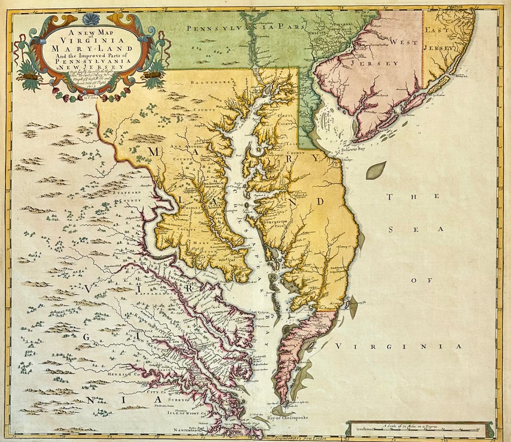 Chesapeake Bay: Virginia, Maryland, Pennsylvania & New Jersey Original Map by Senex, 1721