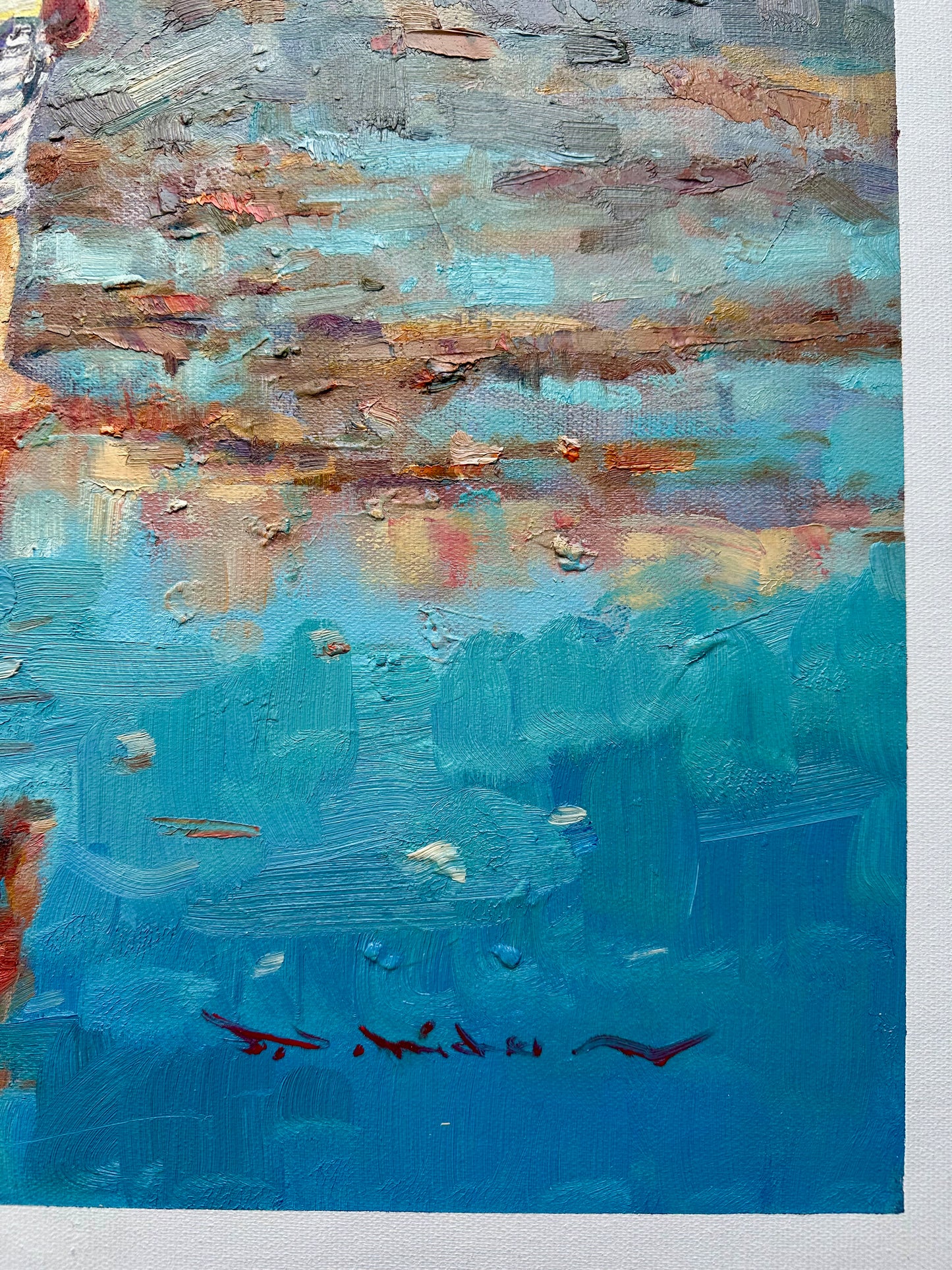Children at the Seashore" Original Oil Painting - Contemporary Impressionist Beach Scene, unstretched