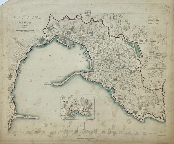 Genoa Italy, Original Map, 1834