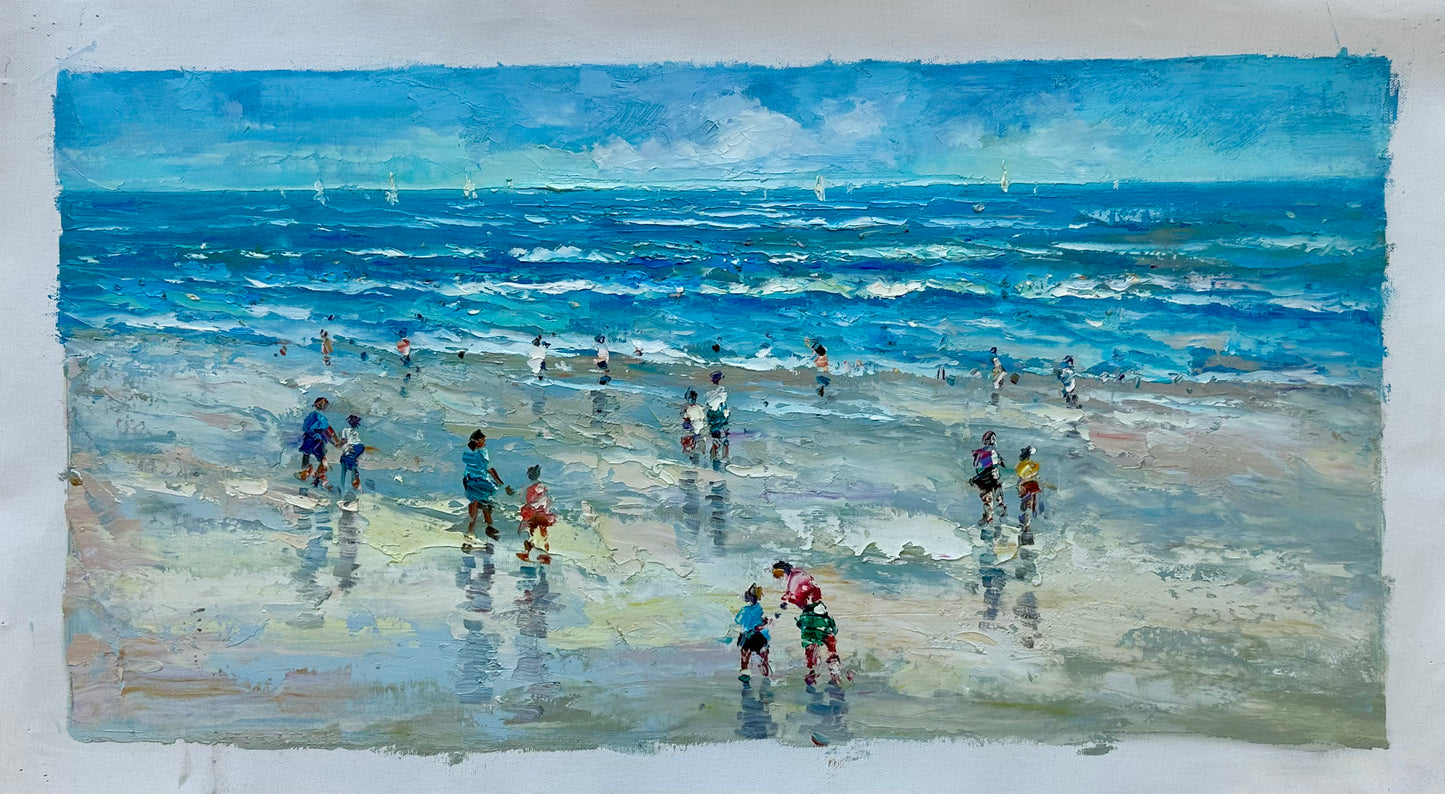 Contemporary Ocean Beach scene painting, Unstretched, By J. Morgan