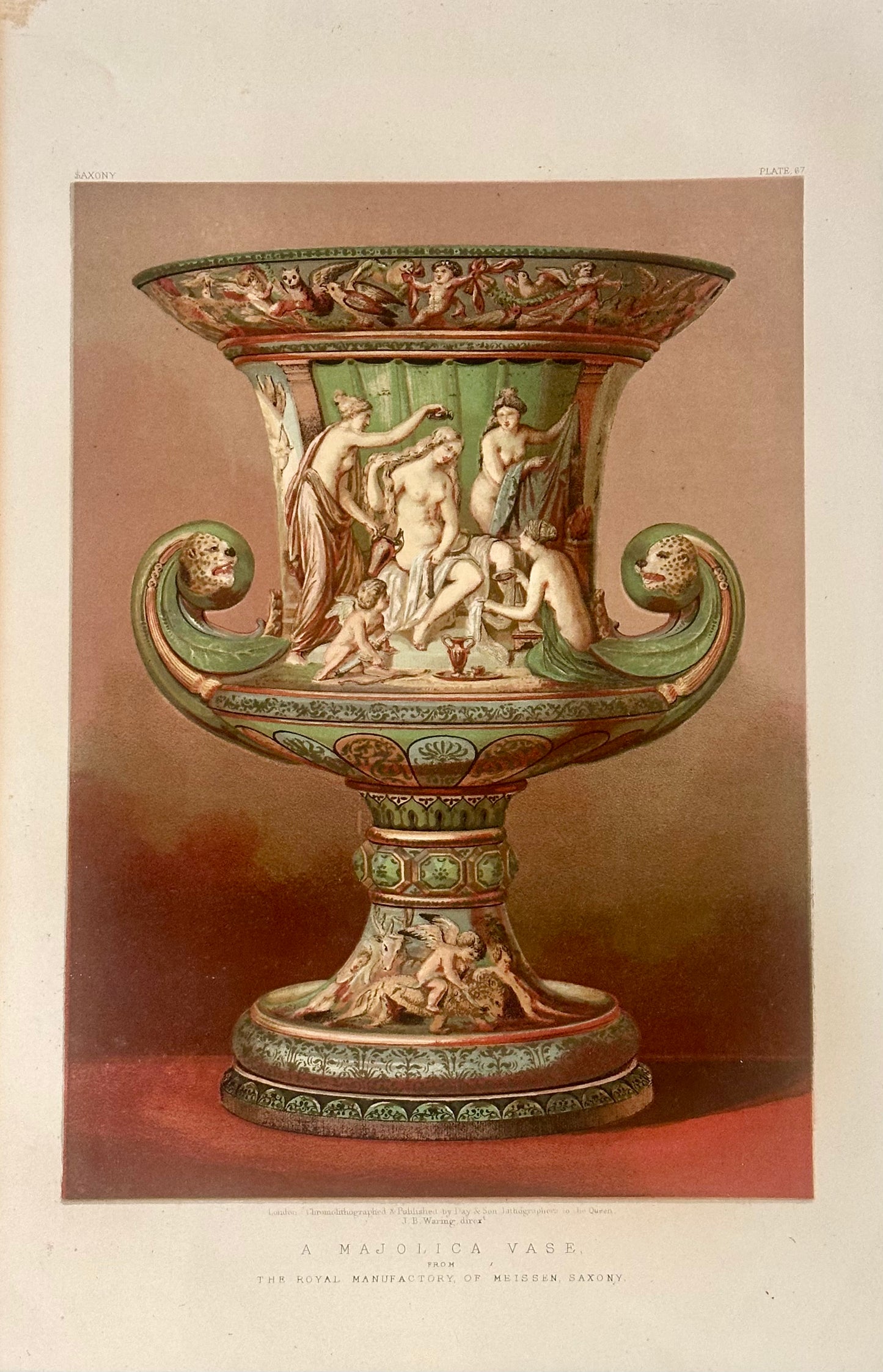 Majolica Vase - Saxony: J. B. Waring 1862 Chromolithograph, 1862