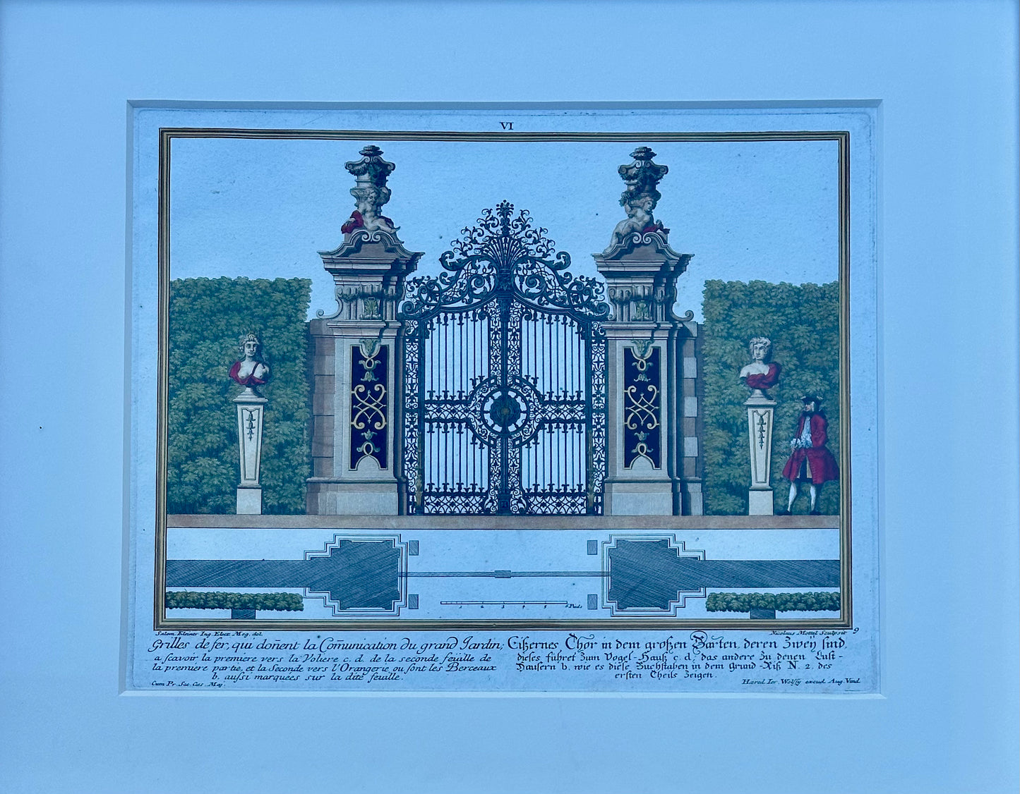 Architectural Garden Gates by Johann George Oegg, Set of 3, Framed (c. 1740)