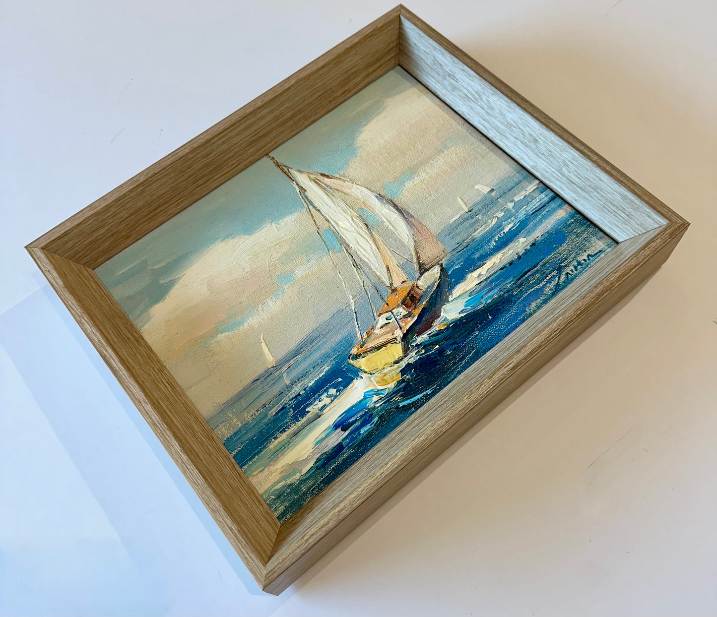 Sailboat Seascape Waves Original Oil on Canvas, by Alton (framed)