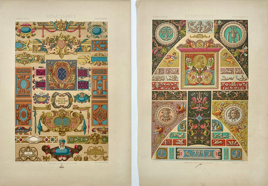 Renaissance decorative motifs Chromolithograph Prints, — Set of 2, 1870
