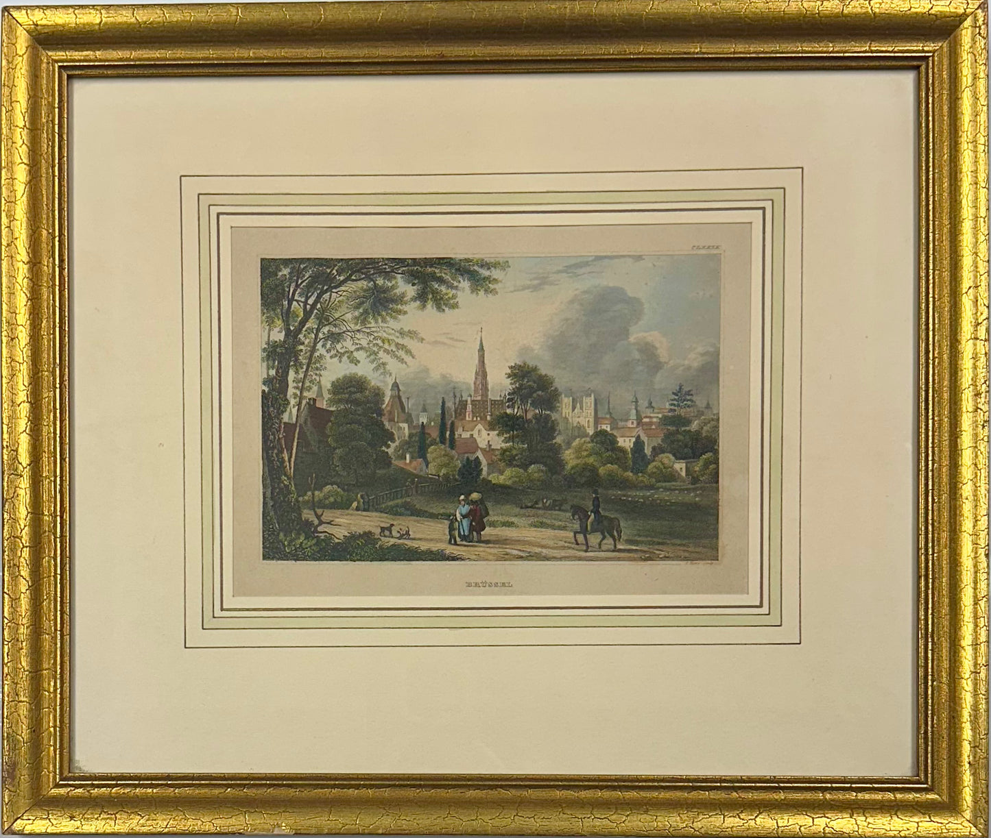 Brussels: Upper Largo & Church, Original Print, 1840 (Framed)