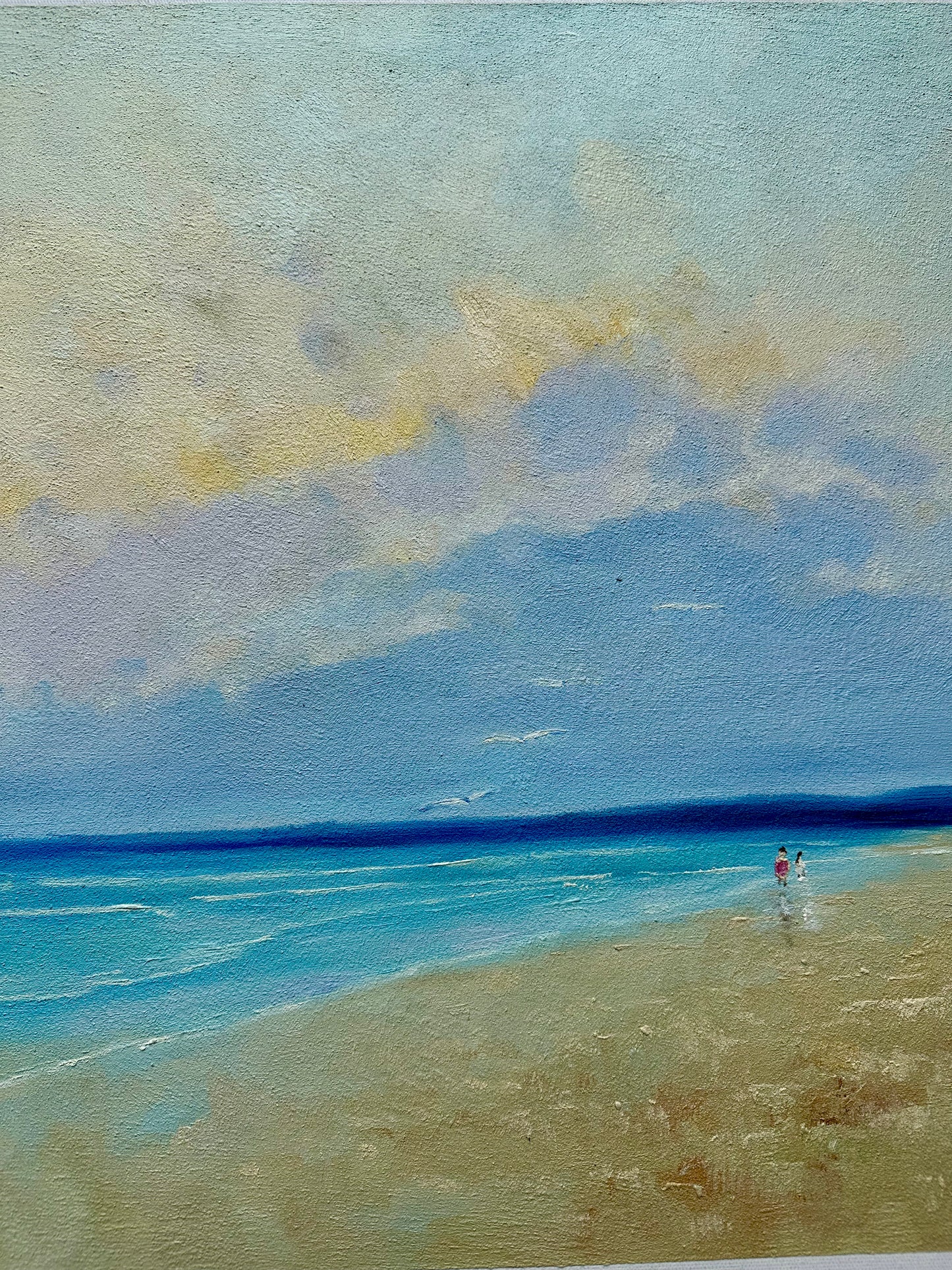 Serene Coastal Beach Scene - Original Oil, Unstretched Canvas, by Arciero