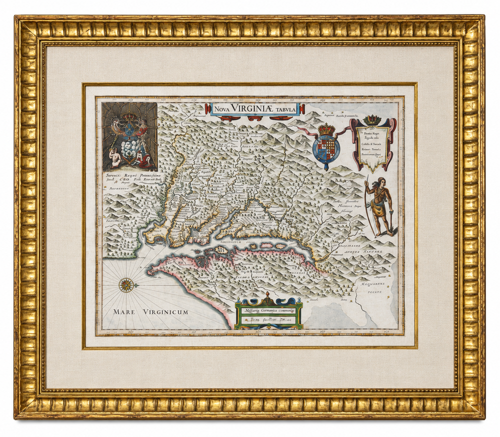Historic Virginia & Chesapeake Bay Map by Willem Blaeu 1635 (custom framed, gold-leaf)