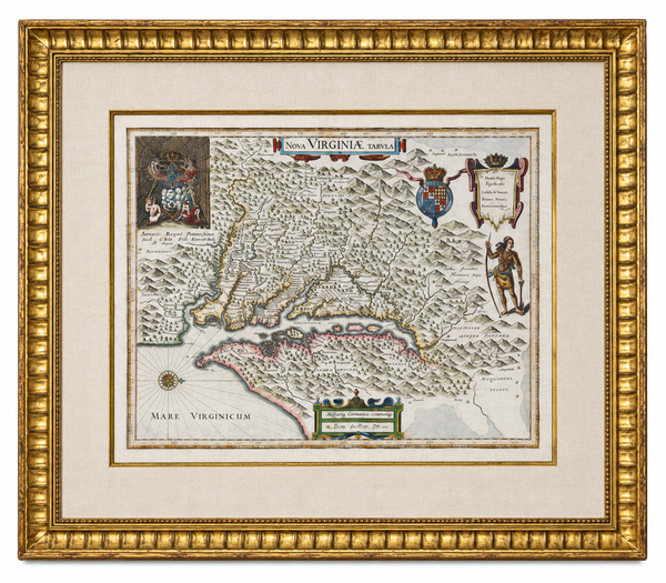 Historic Virginia & Chesapeake Bay Map by Willem Blaeu 1635 (custom framed, gold-leaf)