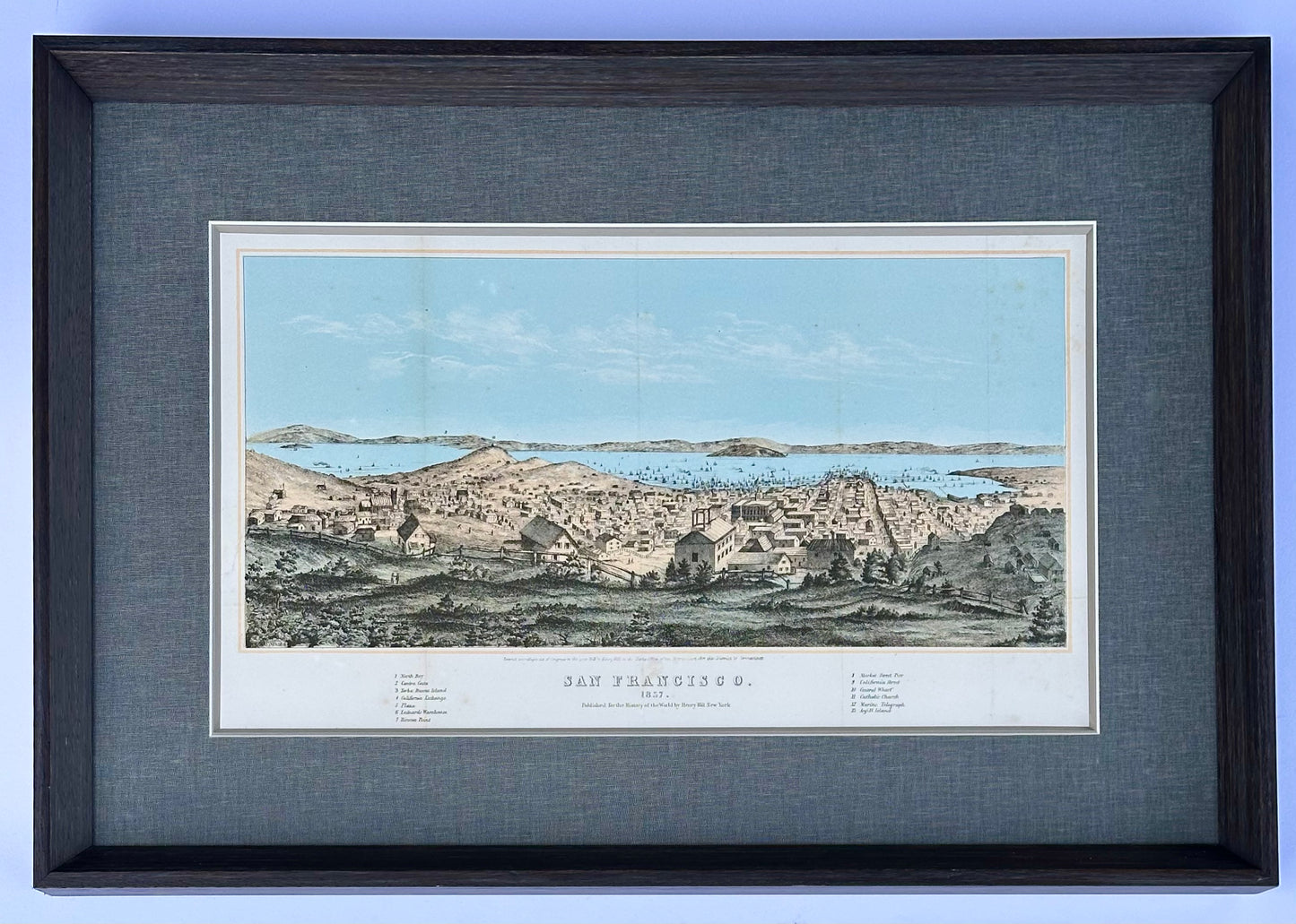 San Francisco City View & North Bay Original Lithograph by Henry Bill, 1856 (Framed)