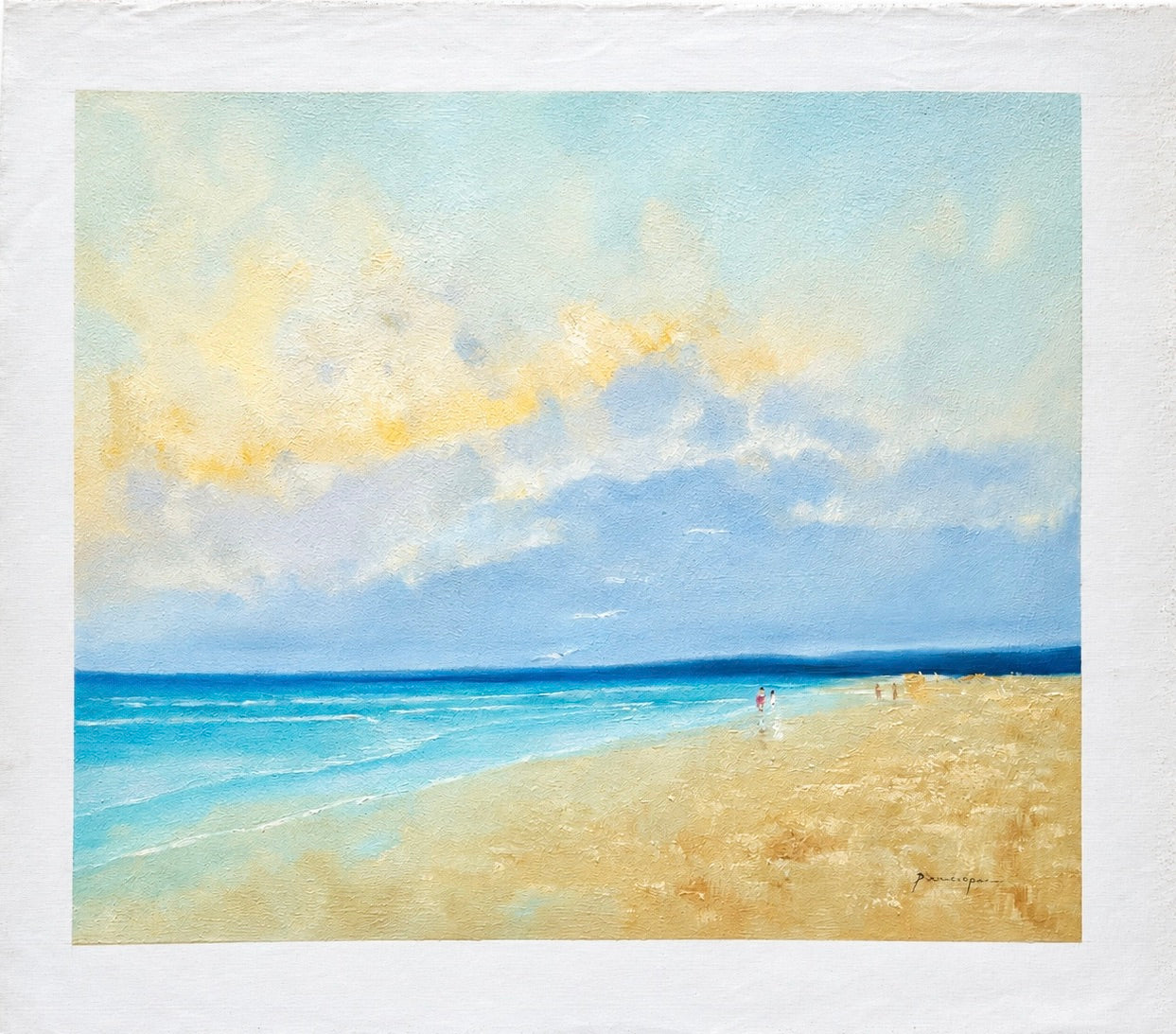 Serene Coastal Beach Scene - Original Oil, Unstretched Canvas, by Arciero