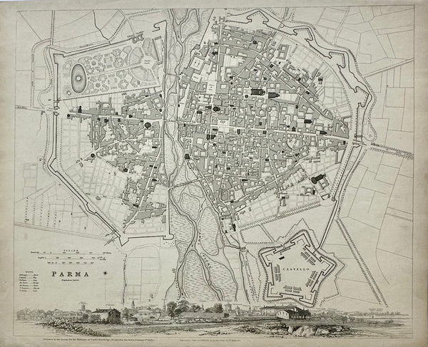 Parma Italy, Original Map, 1834