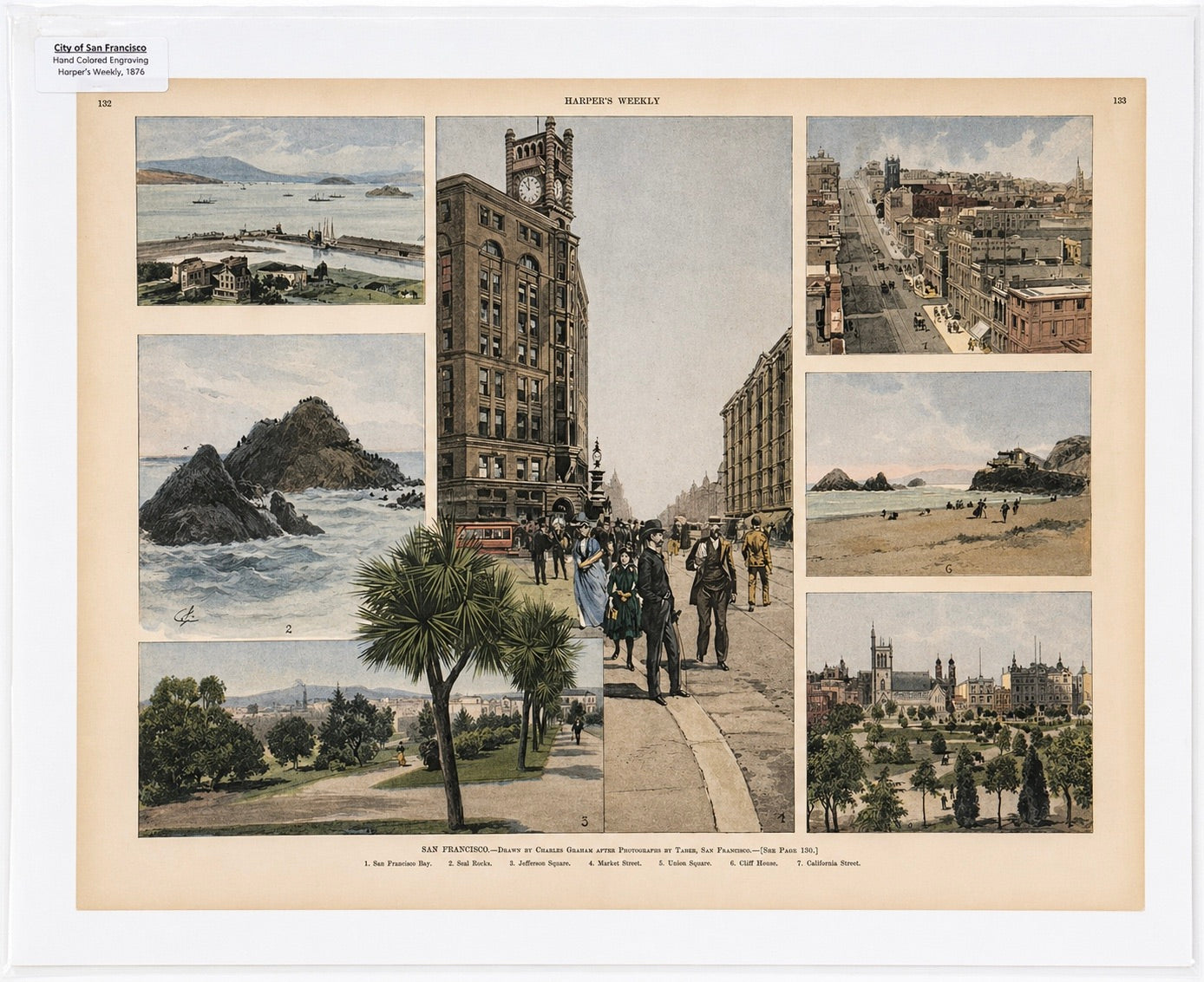 San Francisco Scenes Original Hand-Colored Engraving – Harper’s Weekly, 1892