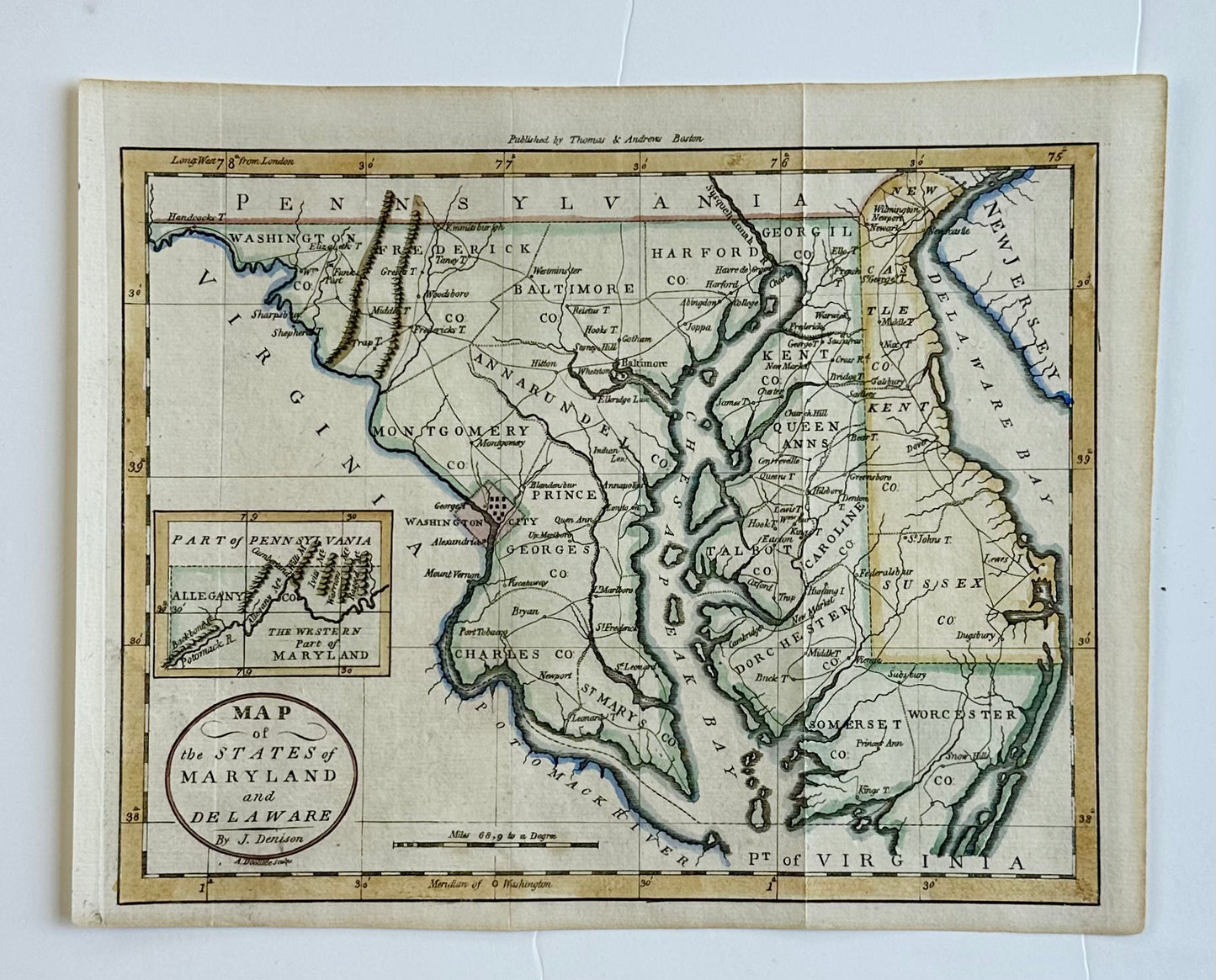 Maryland & Delaware Map by Morse, circa 1796