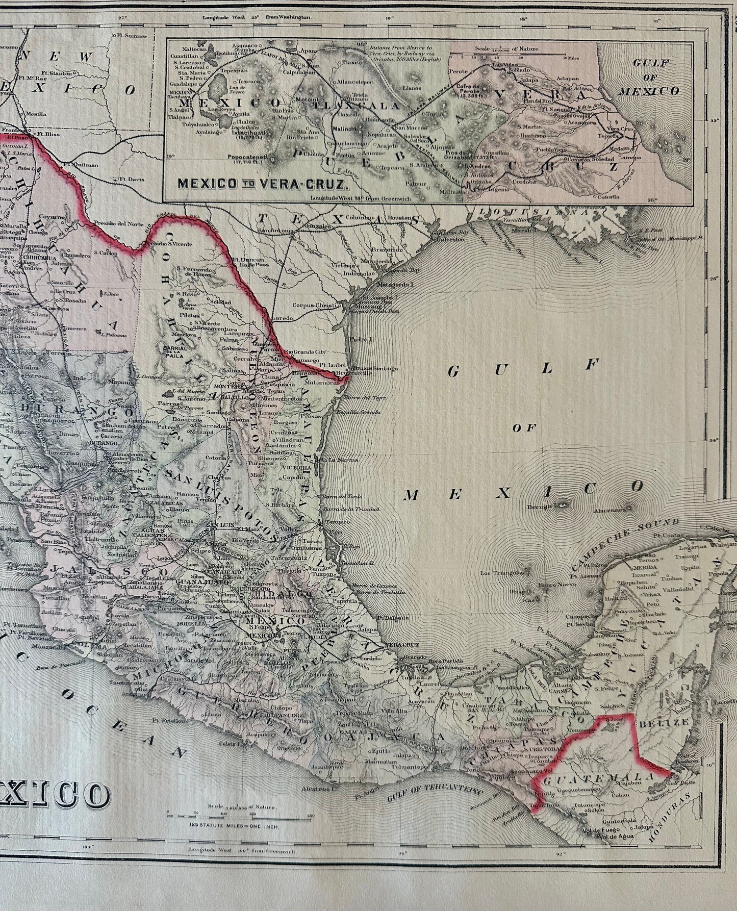 Mexico to Vera Cruz and Tehuantepec, Original Map by Gray, 1884