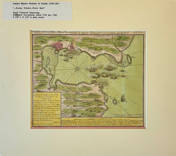 1740 “Portus Pulchri (Porto Bello, Panama)” Johann Baptist Homann Hand-Colored Engraved Harbor Map