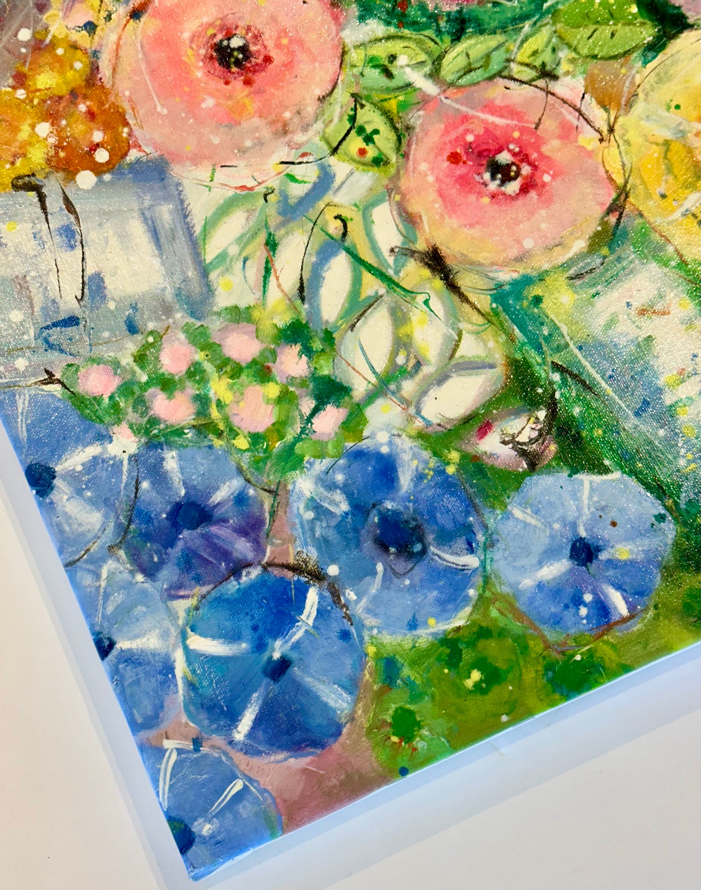 Modern Abstract Floral Painting on Canvas, by Youn Cho (20" x  24")